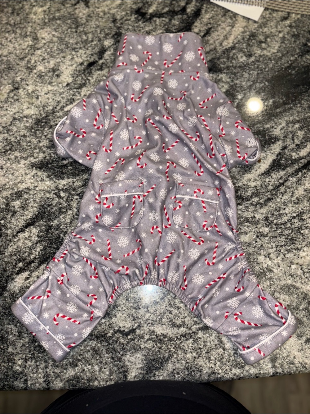 Medium Dog Gray Candy Cane Holiday Pajamas